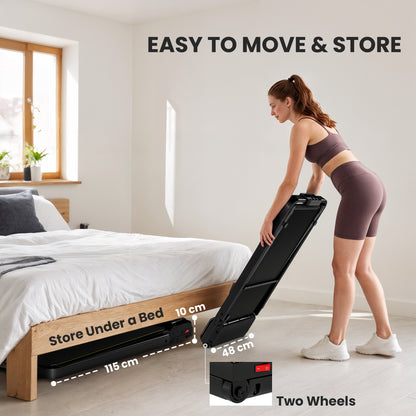 Folding Walking Treadmill | Under-Desk Walking Pad | Manual Incline | 2.0HP | 1-6km/h | LED Display & Remote | Black