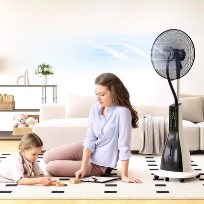 Pedestal Fan with Water Mist Spray, Spray Misting Fan with 75° Oscillation, 3L Water Tank, Wheels, for Home, 125 cm