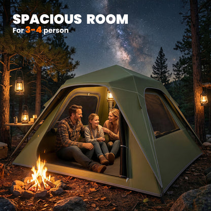 Outsunny Pop Up Tent 3000mm Waterproof Camping Tents with Mesh Windows 3-4 People Green