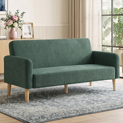 2 Seater Sofa | Dark Green Velvet-Feel Small Couch, 20cm Cushions & 240kg Capacity