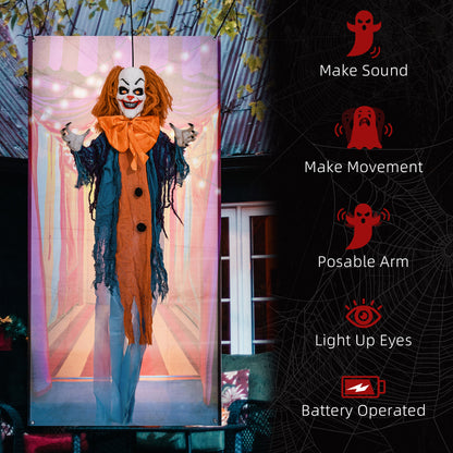 168 cm Life Size Halloween Animated Standing Circus Clown with Red Light Up Eyes, Sound Activated Moving Arms & Body, Scary Clown Halloween Decorations, Battery Operated, Indoor Party Props