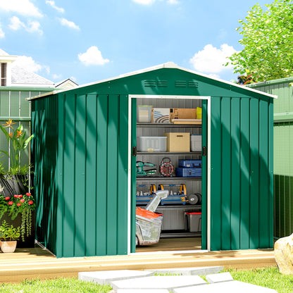 Large Galvanised Steel Garden Storage Shed | Double Sliding Door | 4 Ventilation Slots | Sloped Roof | 20kg/m² Snow Load | 236x171x191cm | Bikes Scooters Tools & Bins | Green