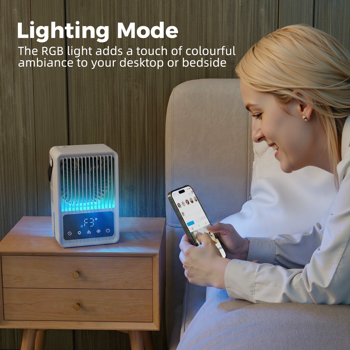 Desk Fan with Mist Humidifier & RGB Light | 550ml Top-Fill Tank | 3 Speeds | 2-Level Mist | Touch Panel | Black