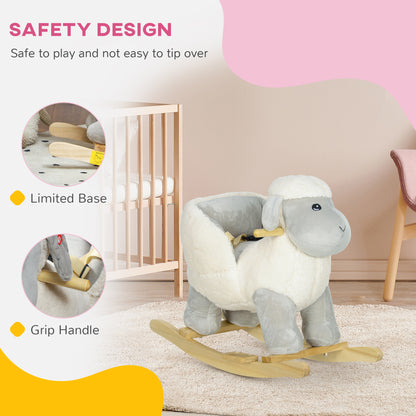 AIYAPLAY Rocking Horse, Ride on Lamb with Safety Belt, Sound, for 1-3 Years, Grey