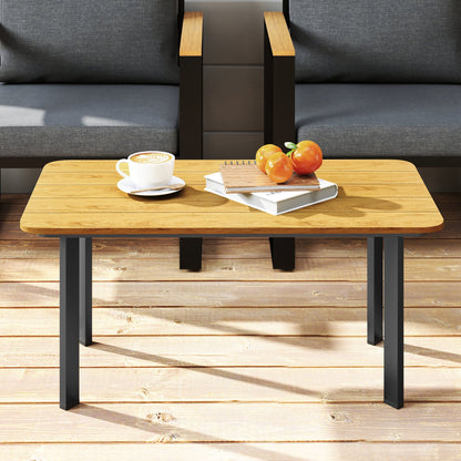 Outdoor Garden Coffee Table | Slatted WPC Top | Powder-Coated Frame | Adjustable Feet | 50kg | 90x49x40cm | Brown