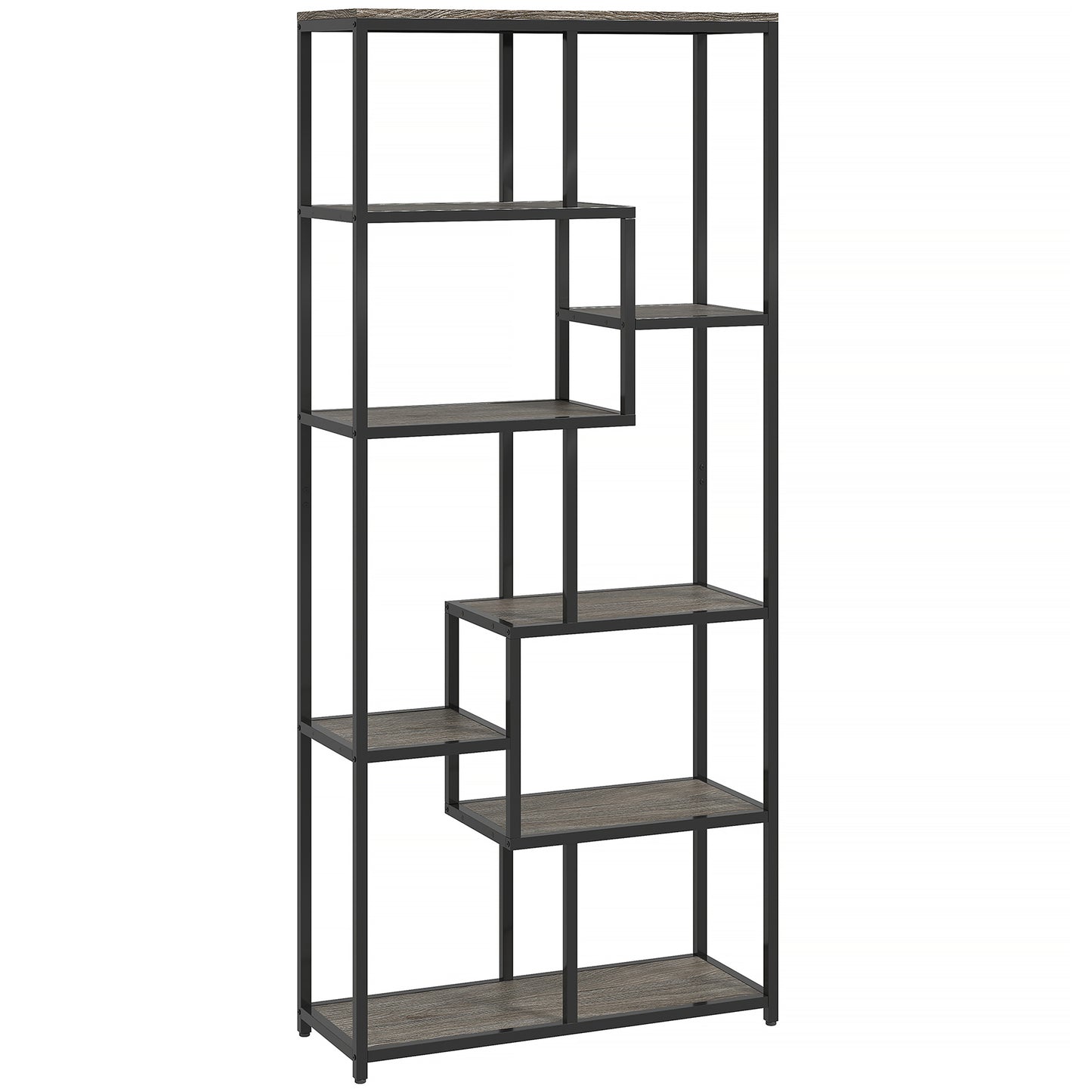 Seven-Tier Geometric Bookcase - Grey/Black