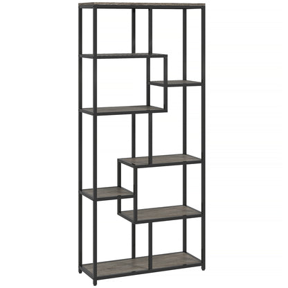 Seven-Tier Geometric Bookcase - Grey/Black