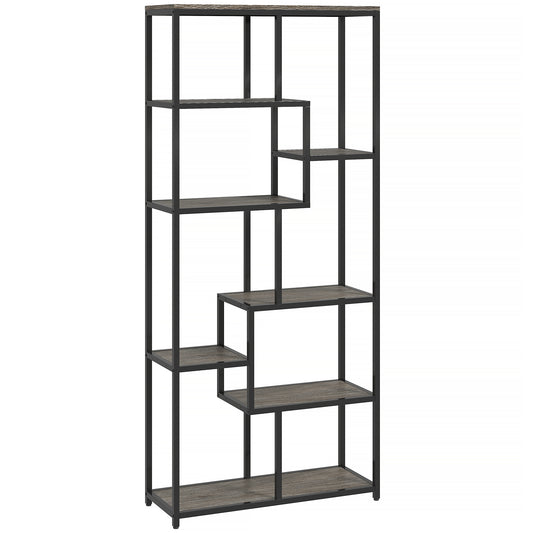 Seven-Tier Geometric Bookcase - Grey/Black