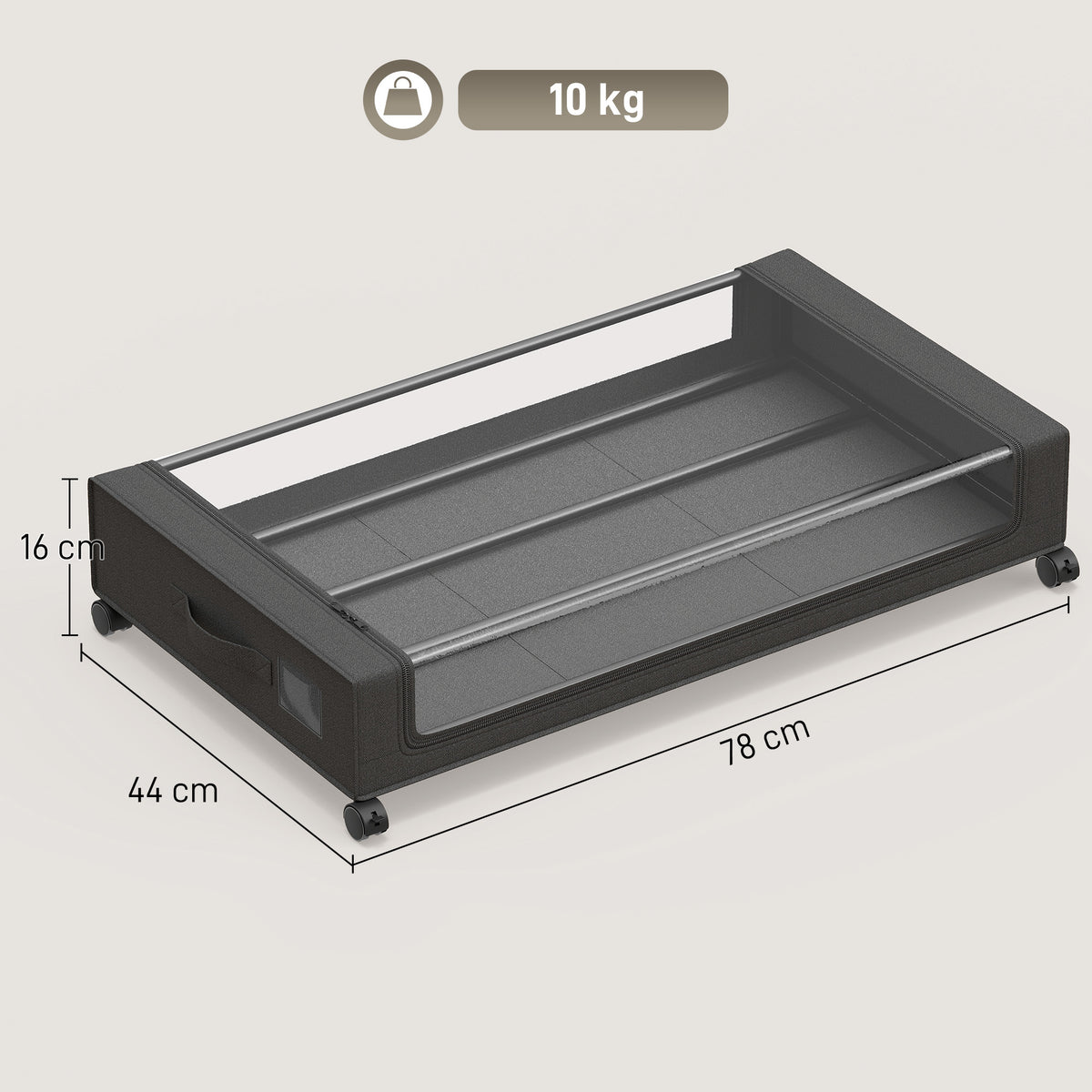 2-Pack Under-Bed Storage Boxes | 40 L Each Fabric Rolling Drawers with Clear PVC Lids & Wheels | 10 kg Load | Black