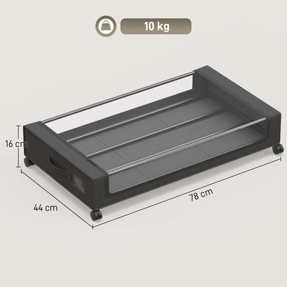 2-Pack Under-Bed Storage Boxes | 40 L Each Fabric Rolling Drawers with Clear PVC Lids & Wheels | 10 kg Load | Black