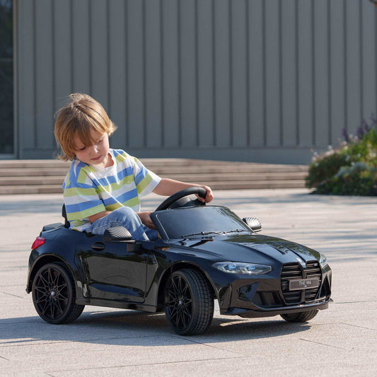12V BMW M4 Licensed Kids Car with Easy Transport, Remote Control, Suspension, Music, Horn, LED Lights