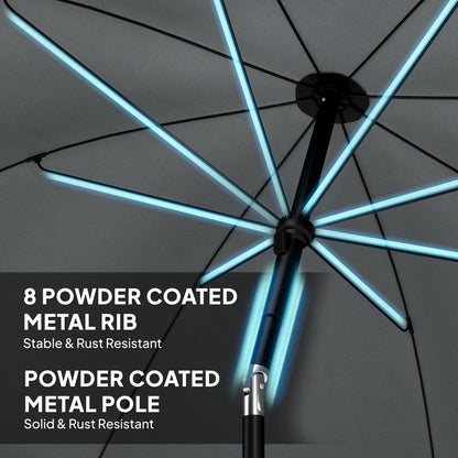Beach Umbrella Parasol | 1.8m | 30° Tilt | UPF30+ | Adjustable 130-210cm | Sand Anchor | Carry Bag | Dark Grey