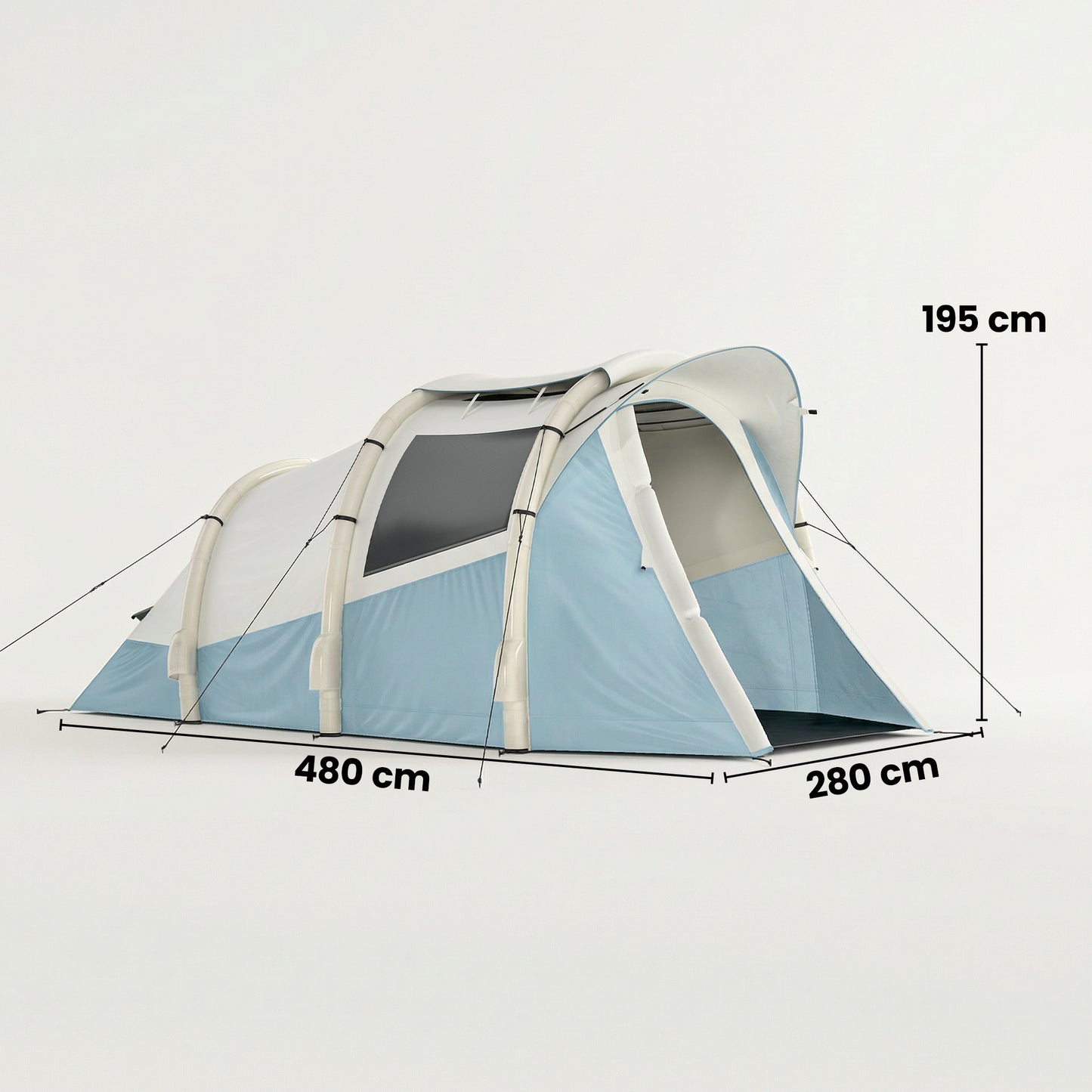 Inflatable Camping Tent | 2-3 Person | 5-Min Setup | 3000mm Waterproof | Level 4 Wind | 2-Room | Mesh Vents | Carry Bag | Light Blue