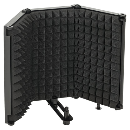 Studio Microphone Isolation Shield, Foldable Adjustable Recording Studio Equipment, 3-Panel High Density Absorbent Foam Shield with 3/8" Threaded Mount, Black