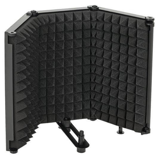 Studio Microphone Isolation Shield, Foldable Adjustable Recording Studio Equipment, 3-Panel High Density Absorbent Foam Shield with 3/8" Threaded Mount, Black