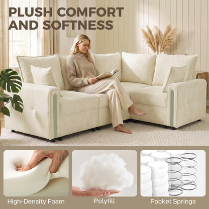 228cm Reversible L-Shaped Sofa | 3-Seater Velvet Corner Sofa with Lift-Up Storage | Deep Padded Seats & Wide Arms | Beige or Green