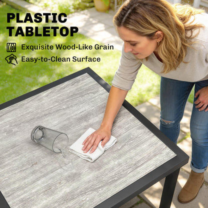 5-Piece Garden Dining Set for 4 | Folding Chairs | Faux Wood Table | Breathable Mesh | Grey