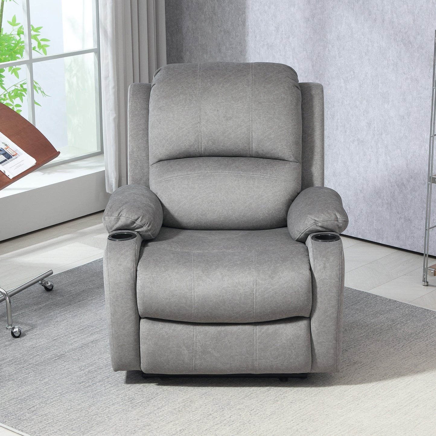 Microfibre Manual Reclining Armchair, with Footrest - Grey