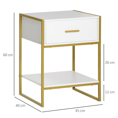 Bedside Table Set of 2, Modern Side Table with Drawer and Shelf, Nightstand for Bedroom - White