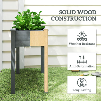 Elevated Fir Wood Raised Garden Bed | Non-Woven Liner | 4 Drainage Holes | 52cm Legs | Water-Resistant Paint | 80kg | 86x46x76cm | Flowers Veg & Herbs | Dark Grey