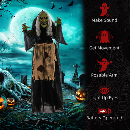 160cm 63" Witch Outdoor Halloween Decoration, Halloween Animatronic with Sound Activated, Light Up Eyes, Sound Effects, Animated Prop for Haunted House