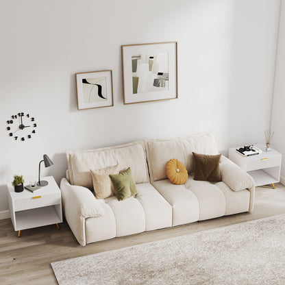 Set of 2 Bedside Tables | Ribbed Drawer | Gold Legs & Handle | Open Shelf | White | 50x47cm