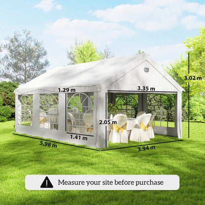 6x4m Party Tent Marquee | Galvanised Steel | UPF30+ Canopy | 2 Windows & Doors | 20 Stakes | White