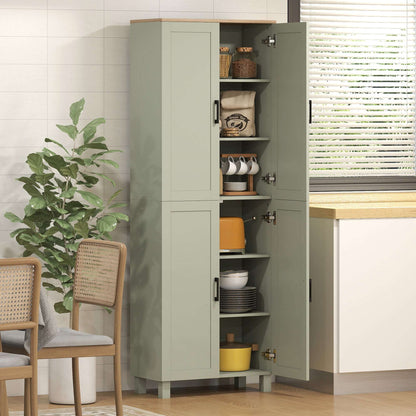 Freestanding Kitchen Cupboard, 4-Door Storage Cabinet with Adjustable Shelves, Modern Kitchen Pantry, 170cm, Green