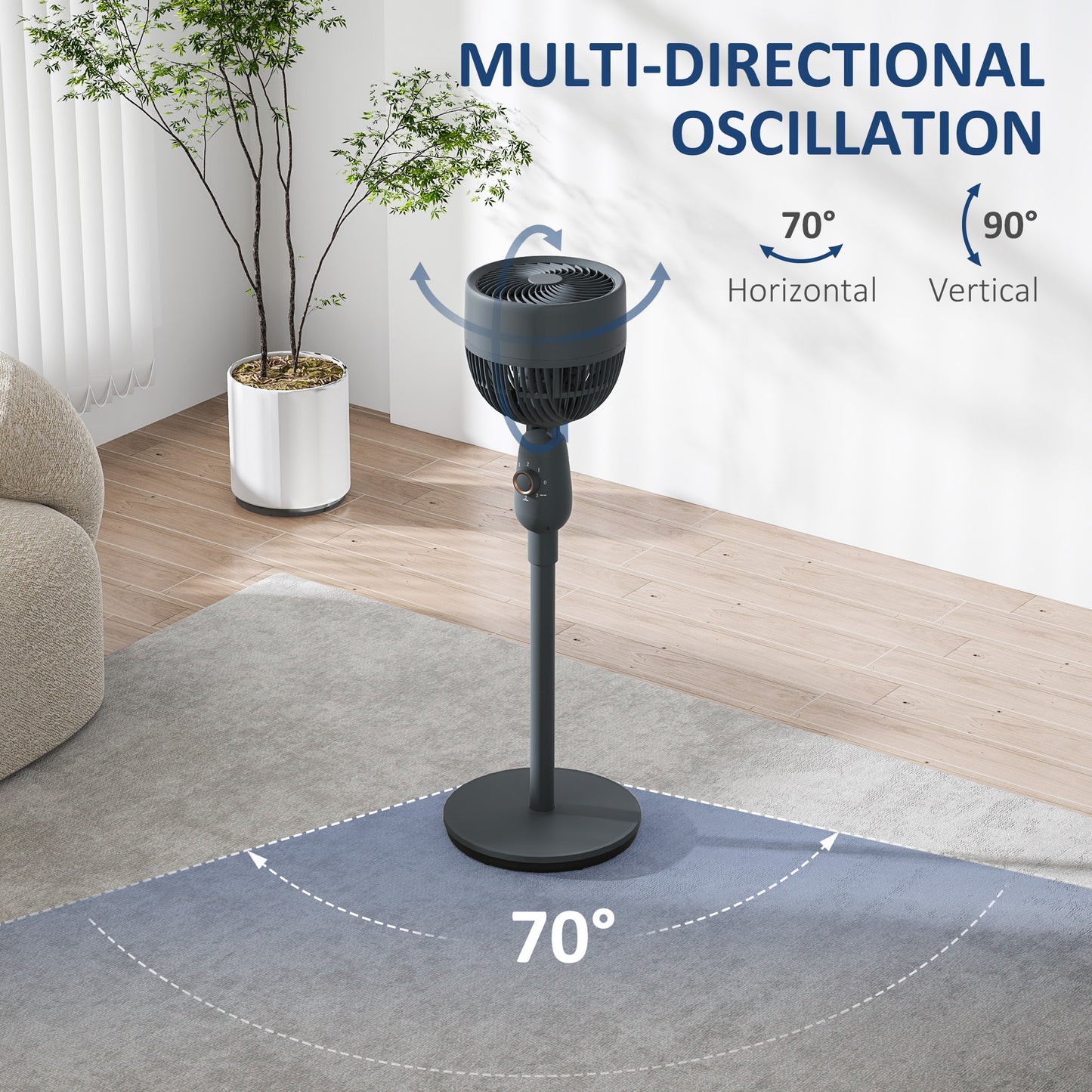 Pedestal Fan, Powerful Air Circulator, 12 Inch Floor Standing Fan with 3 Speed Settings, Oscillating Function for Bedroom, Home and Office