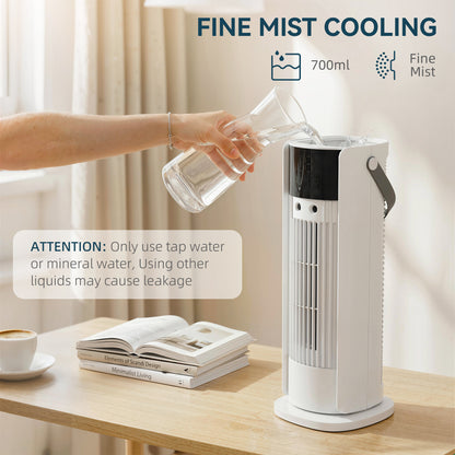 Tower Fan for Bedroom, 16 Inch Mist Desktop Fan with RGB Lights, 3 Speeds, 90° Oscillation, 10H Timer, for Home Office