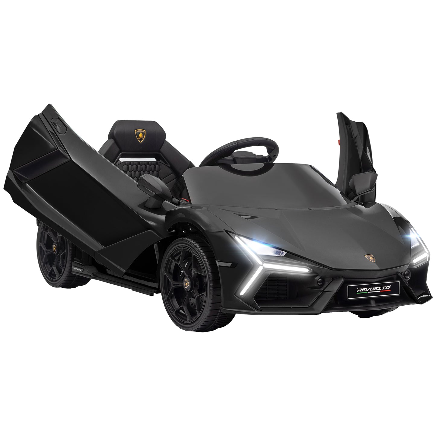 Lamborghini Revuelto Licensed 12V Ride on Car w/ Butterfly Doors Training Wheels, Suspension, Remote Control Black