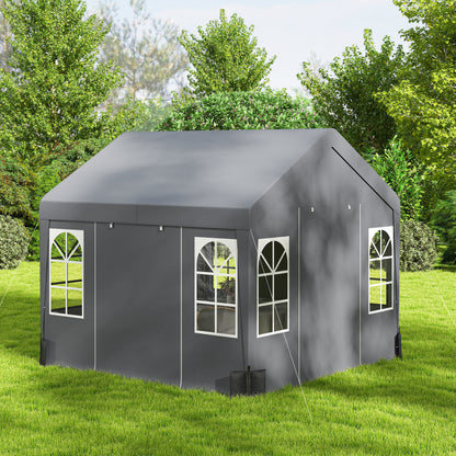 3x3m Party Marquee Tent | 4 Zipped Doors | 8 Church Windows | UV30+ PVC Polyester | Apex Roof | Galvanised Frame | 6-9 People | Grey