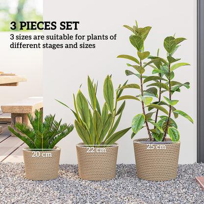 Set of 3 Handwoven Seagrass Plant Pots | Plastic Inner Liner | Lightweight | Bohemian Style | S M L Sizes | Indoor & Outdoor | Patio Balcony & Living Areas | Natural