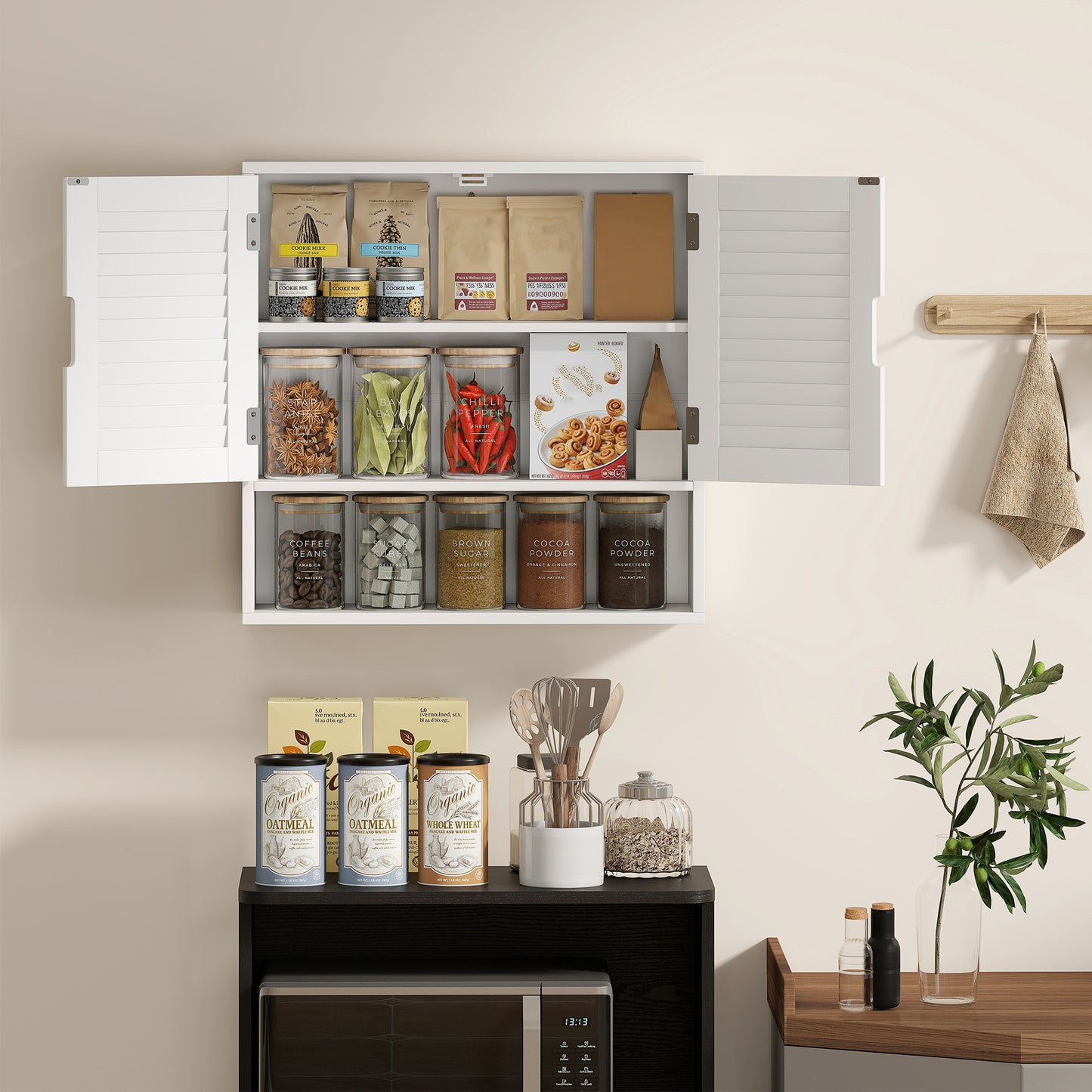 Bathroom Cabinet, Wall Mounted Storage Cabinet with Adjustable Shelves, 60 x 20 x 60 cm