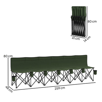 6-Seater Folding Camping Chair with Cup Holders & Carry Bag – 114kg Per Seat, Folds to 41x14x80cm, Oxford Fabric, Metal Frame – Green