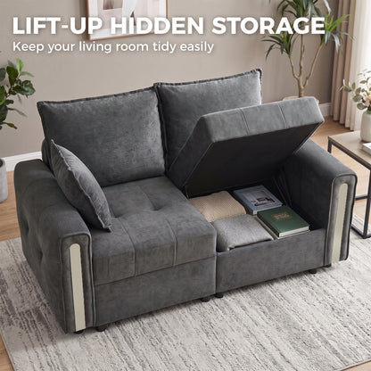 2-Seater Velvet Loveseat with Lift-Up Storage | 168Wx68Dx88H cm | 126cm Wide Seat | 15cm Seat Cushion | 20cm Back Cushion | Multilayer Board & Metal Frame | 240kg | Living Room | Dark Grey