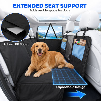 Dog Car Seat Cover | Blue Waterproof Back Seat Travel Hammock with Mesh Window & Pockets
