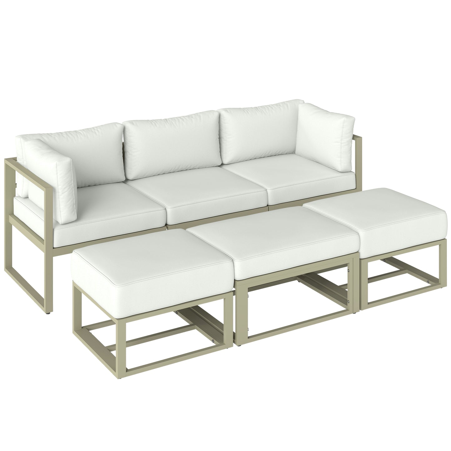 6-Piece 2-in-1 Garden Daybed & Sofa Set | Converts to Sectional Sofa | Aluminium Frame | 10-18cm Cushions | Washable Covers | Footstools Store Under Corners | 160kg Capacity | Cream & Rose Gold