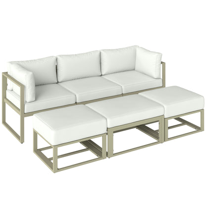 6-Piece 2-in-1 Garden Daybed & Sofa Set | Converts to Sectional Sofa | Aluminium Frame | 10-18cm Cushions | Washable Covers | Footstools Store Under Corners | 160kg Capacity | Cream & Rose Gold