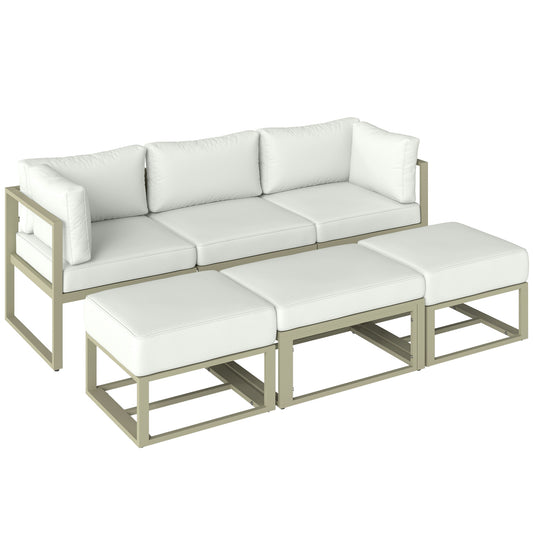 6-Piece 2-in-1 Garden Daybed & Sofa Set | Converts to Sectional Sofa | Aluminium Frame | 10-18cm Cushions | Washable Covers | Footstools Store Under Corners | 160kg Capacity | Cream & Rose Gold