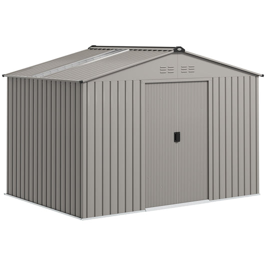Outsunny Garden Storage Shed, Metal Outdoor Storage Shed House with Foundation Kit, Ventilation, Doors, 9 x 6FT, Grey