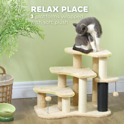 PawHut Cat Tree 2 in 1 Pet Stairs w/ Scratching Tickling Post, Toy Balls, for Bed, Sofa, Couch, Beige