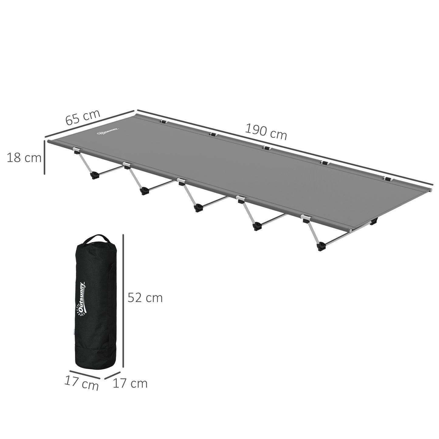 Outsunny Lightweight Camping Bed, w/ Strong Support 150kg and Carry Bag for Camping, Dark Grey