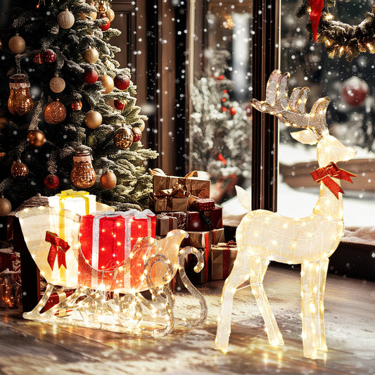 Outsunny Lighted Christmas Reindeer in Sleigh with Gift Boxes