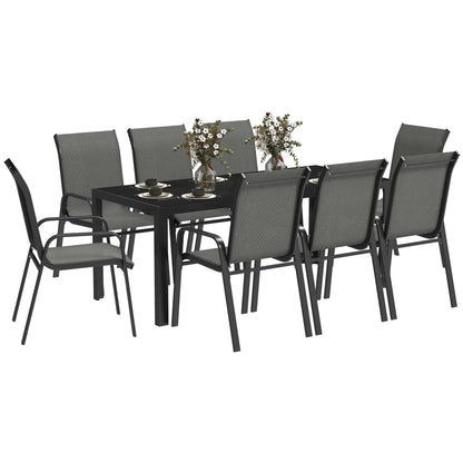 Outsunny 8 Seater Garden Dining Set with Rectangular Tempered Glass Top, Garden Furniture Set, Chairs for Patio, Balcony, Poolside, Dark Grey