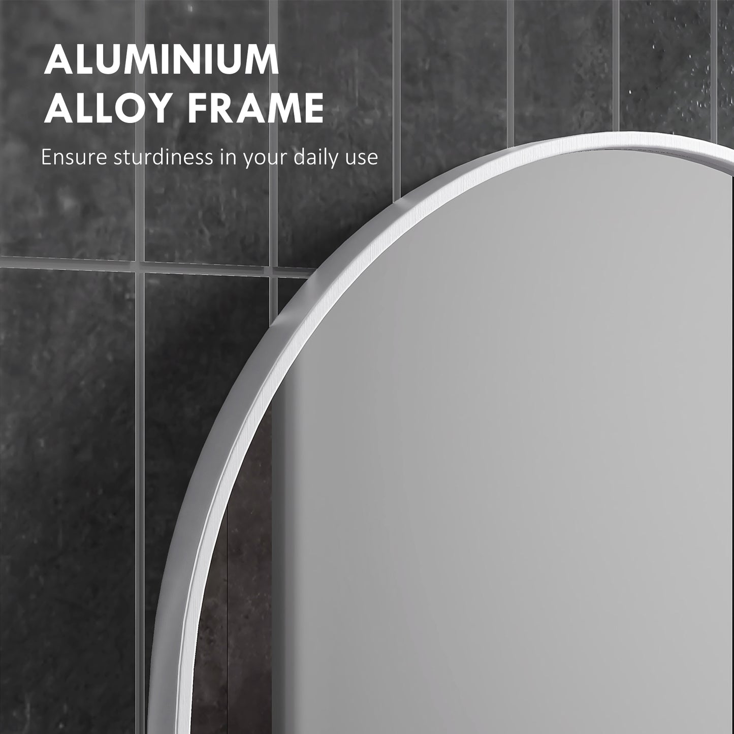 Oval Bathroom Mirror, Modern Wall-mounted Vanity Mirror with Aluminium Frame for Living Room, Entryways, Horizontal or Vertical, 60 x 90cm, Silver