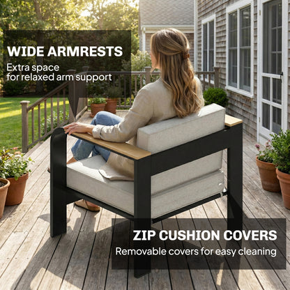 4-Piece 4-Seater Aluminium Garden Sofa Set | 68cm Deep Seats | 200GSM Olefin Cushions | WPC Armrests & Table | 240kg | Beige