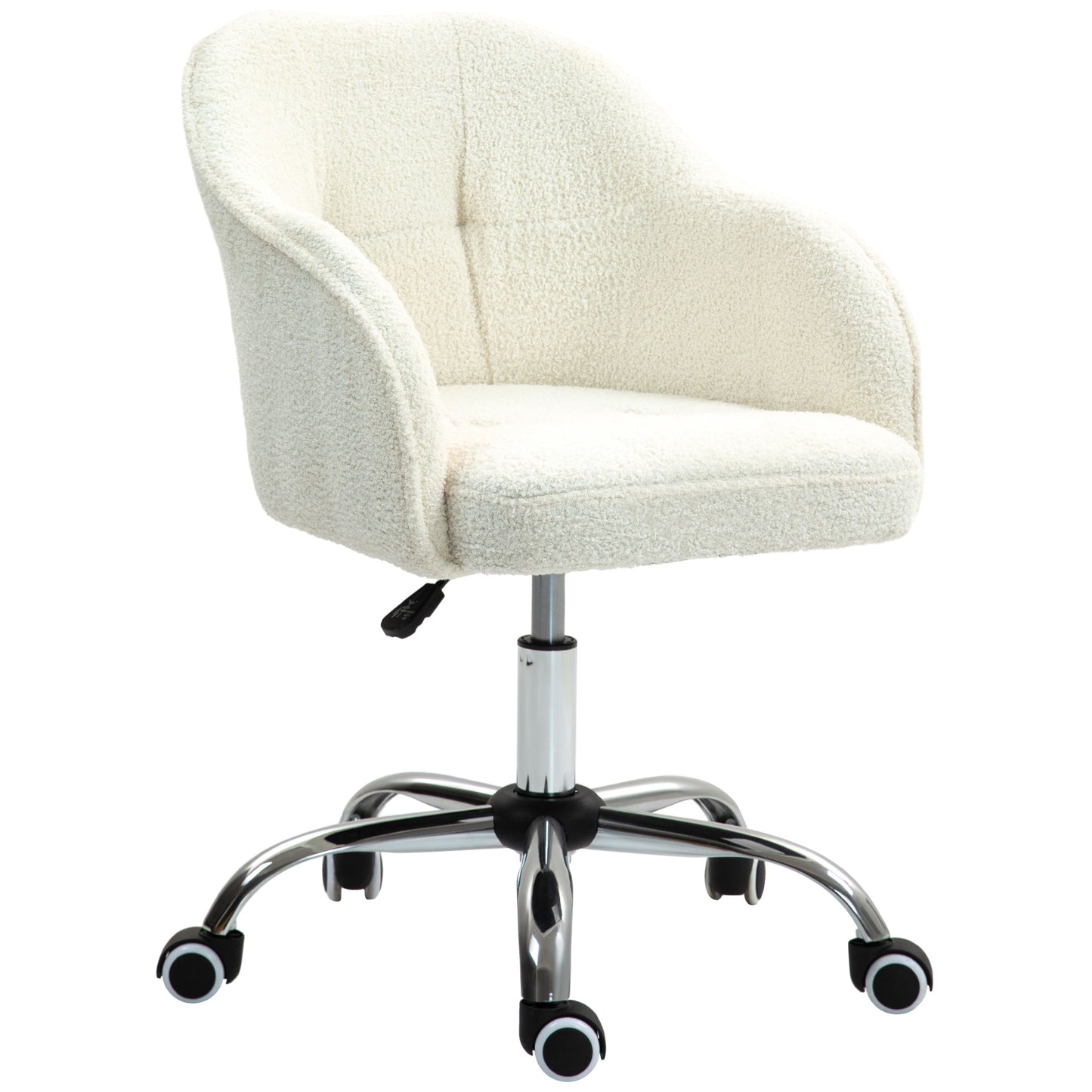 Computer Desk Chair, Fluffy Fabric Swivel Office Makeup Vanity Chair with Height Adjustable, Wheels, for Bedroom, Cream White