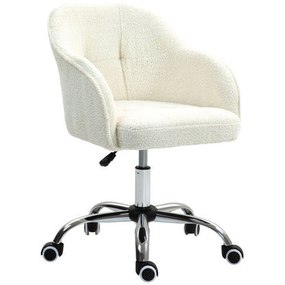Computer Desk Chair, Fluffy Fabric Swivel Office Makeup Vanity Chair with Height Adjustable, Wheels, for Bedroom, Cream White