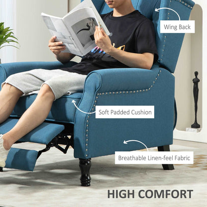 150° Reclining Vintage Retro Old Style Armchair, with footrest - Blue